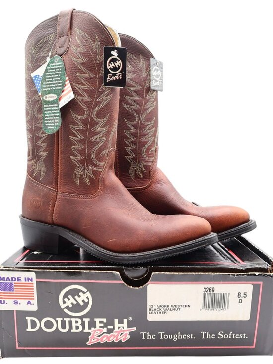 Double-H Other - Double-H Boots Mens 8.5 D USA Leather Work Western Cowboy Boots NIB 3269